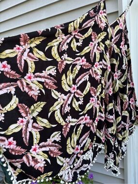 Japna palm dress Goa L rayon viscose vacation Pom poms beachwear